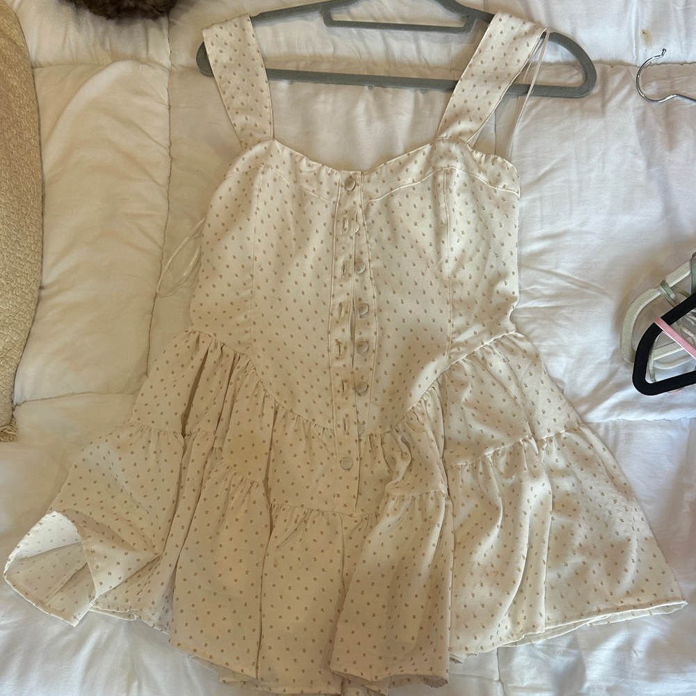 Elegant Cream Polka Dot Dress